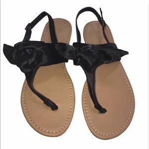 Flat Sandals Women 7 Black Satin Bow Casual Shoes
